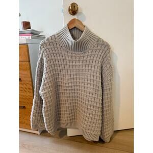 H&M Chunky Knit Turtleneck Sweater XL Wool Blend Cozy Neutral Oversized ✨